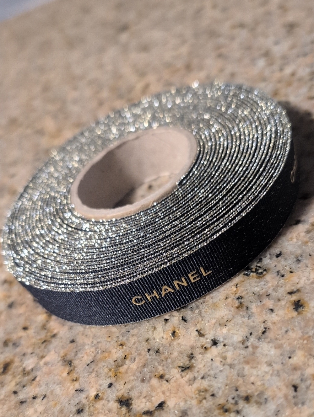 CHANEL Navy Blue Ribbon with Gold Metallic Threading